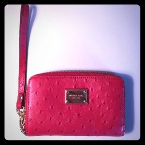 Michael Kors zip around ostrich wristlet