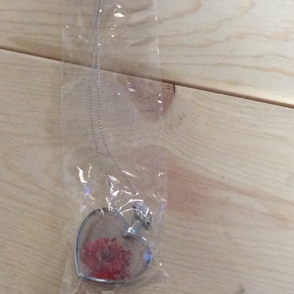 Silver necklace with red flower in heart - Picture 1 of 1