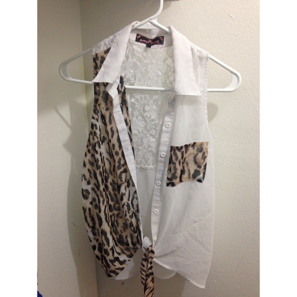 White, half zebra printed, cute buttoned up blouse - Picture 1 of 1