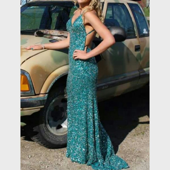 Sequin open back prom dress!
