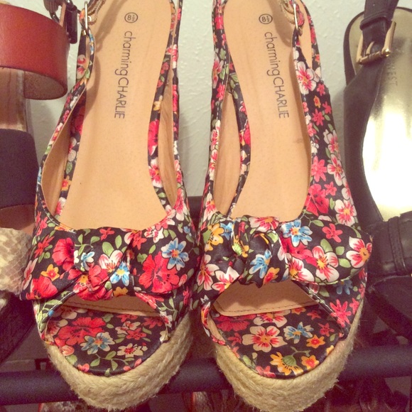 Charming Charlie Shoes - Flower print wedge sandals