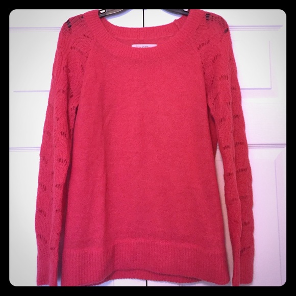 LOFT Eyelet Sleeve Sweater - pink