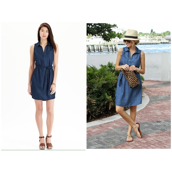 navy sleeveless shirt dress