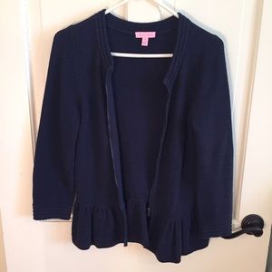 Navy Lilly Pulitzer peplum sweater.
