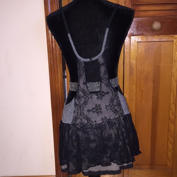 free people lace pinstripe jumper dress - Picture 2 of 4