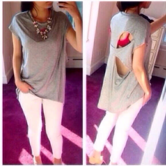 ❗️LAST ONES❗️ Cut Out Back Heather Gray Loose Top - Picture 2 of 2
