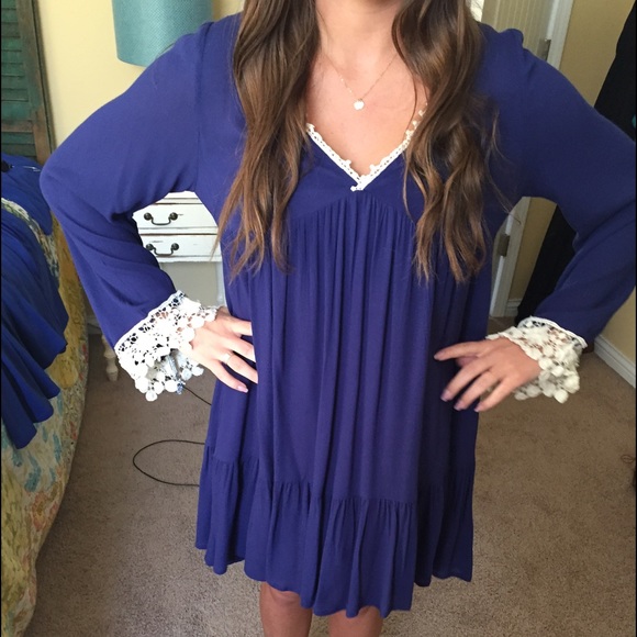 Kori Dresses & Skirts - Royal blue white lace trim dress