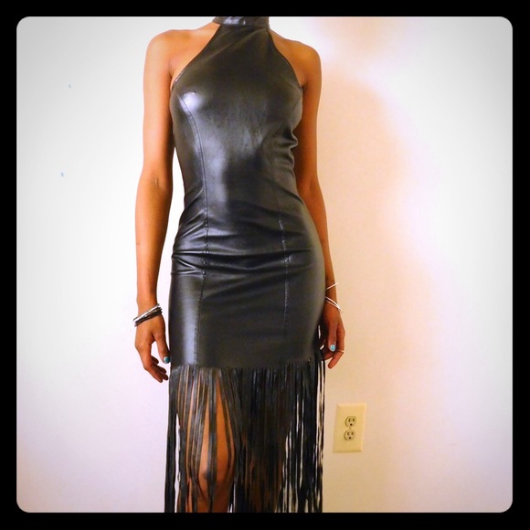 High Neck Black Fringe Dress