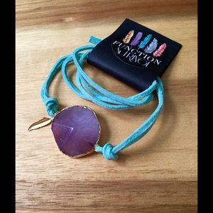 Gold agate gem + leather bracelet