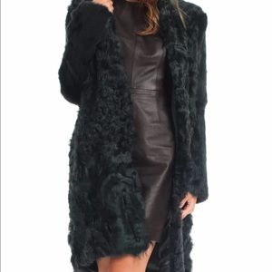 Trina Turk Dark Green Dyed Curly Lamb Rabbit CoatM