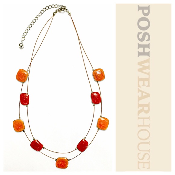 Jewelry - Red & Orange Floating Bead Dual Wire Necklace