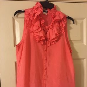 J Crew coral blouse with ruffled neckline