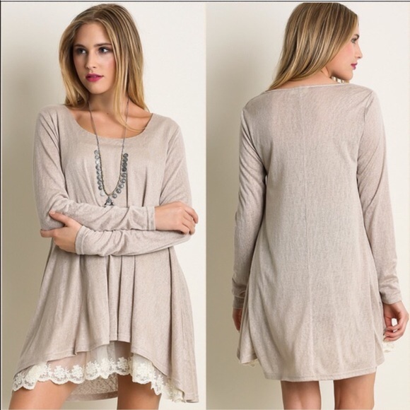 ValMarie Boutique Tops - ❗️LAST ONE❗️Sand tunic/mini dress w/lace underlay