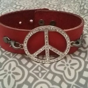 Peace red leather cuff bracelet