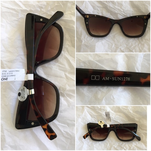 Gold Accent Tortoise Retro Cat Eye Sunglasses - Picture 3 of 3