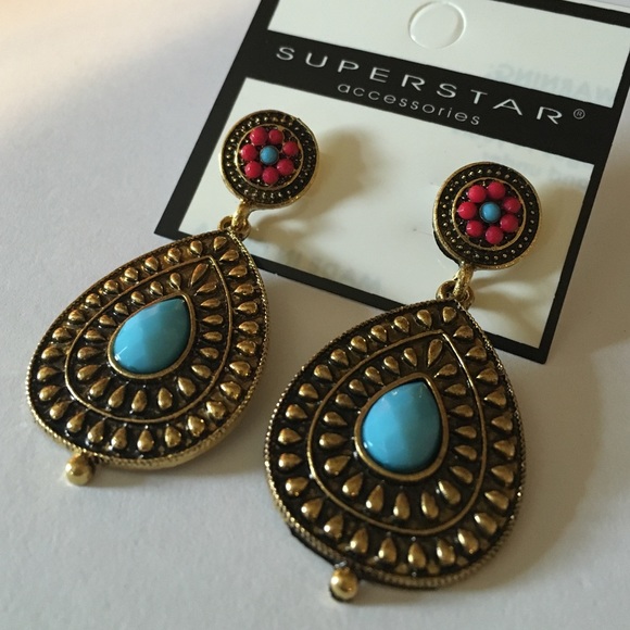 Boutique Jewelry - Turquoise & Coral Bohemian Drop Earrings