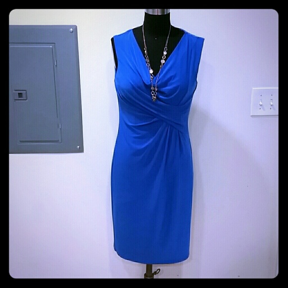 Blue ruched waist dress