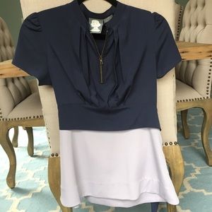 Anthropologie navy & lavender short sleeve blouse