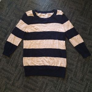 JCrew navy and tan striped sweater.