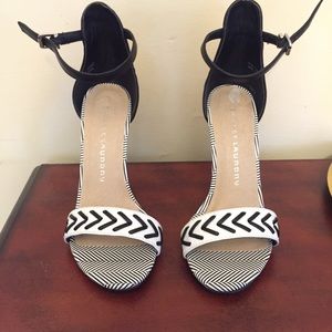 Black and white heels with colorful tribal print