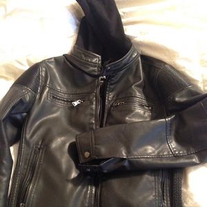 Leather jacket with a hoodie for men