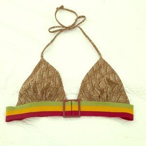 Dior print bikini top with striped back strap