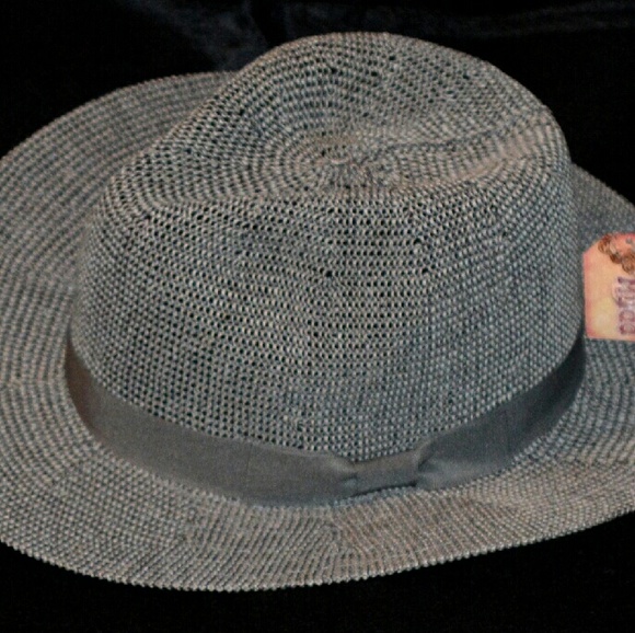 Womens mens straw fedora gray with band NWT - Picture 2 of 4