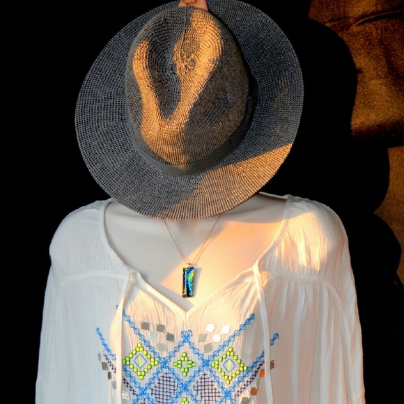Womens mens straw fedora gray with band NWT - Picture 3 of 4