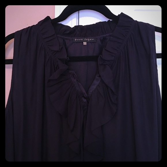 Silk ruffle sleeveless tunic