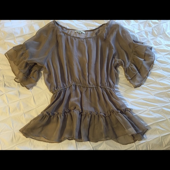 Gauzy taupe blouse, sheer.