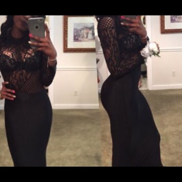 Black lace prom dress