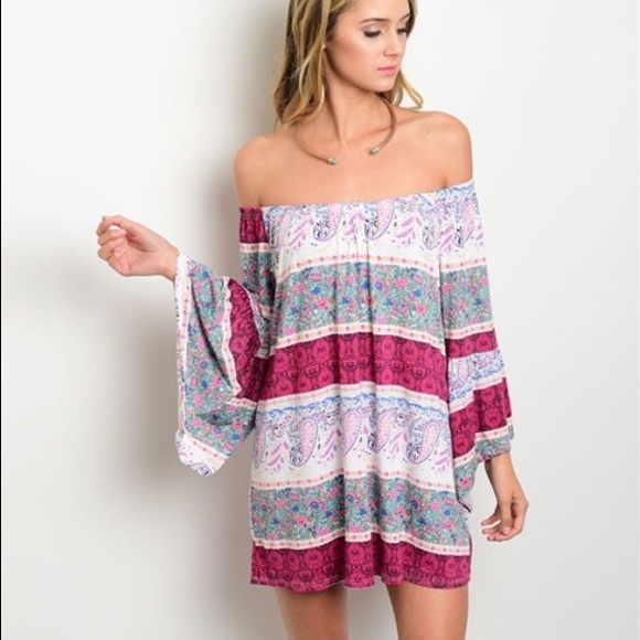 Printed Off the Shoulder Dress - Picture 2 of 3