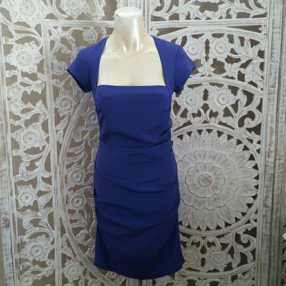NICOLE MILLER Blue Ruched Silk Dress
