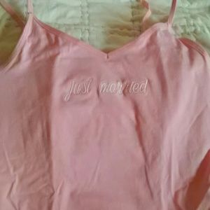 Embroidered "just married" tank top