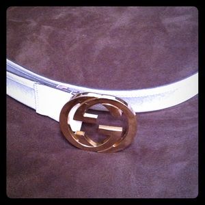 !!Great Deal!! White Gucci Belt Gold Buckle #gucci