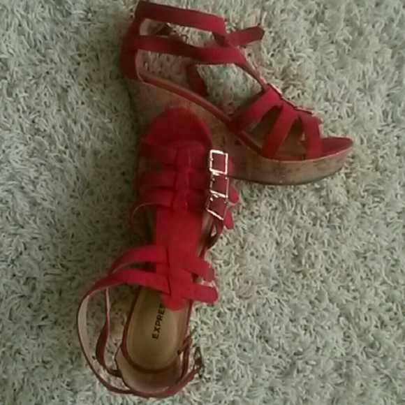 Red Cork Wedges with Gold detailing