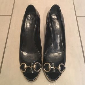 Gucci Black Patent Leather Charolette Wedge