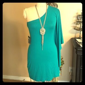 NWT. Express teal one sleeve dress!