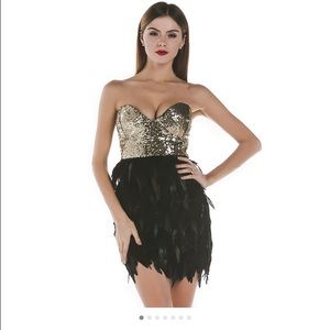 Gold with feather cocktail dress