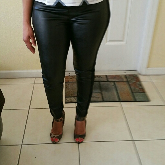 Sleek, sexy leatherette-front black pants