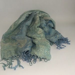 FINAL PRICE- Blue & Green w/ Metallic Pashmina