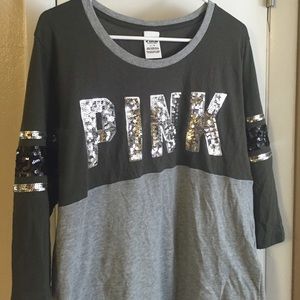 PINK, olive green sparkle top. only tried on