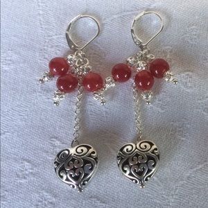 💚New!💚Earrings in Indian Silver and Red Agate
