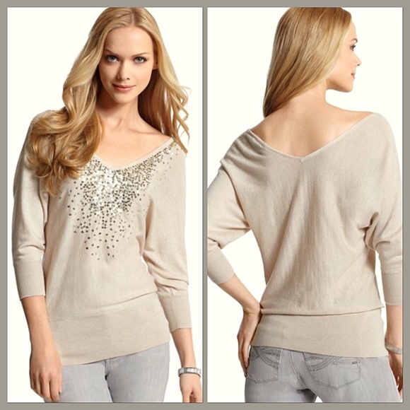 White House Black Market Sweaters - WHBM Double V Neck Sequin Dolman Sweater