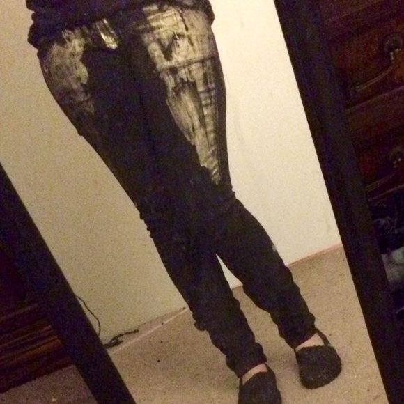 Gold Painted Black Skinny Jeans