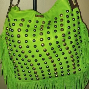 MK Green studded fringe bag