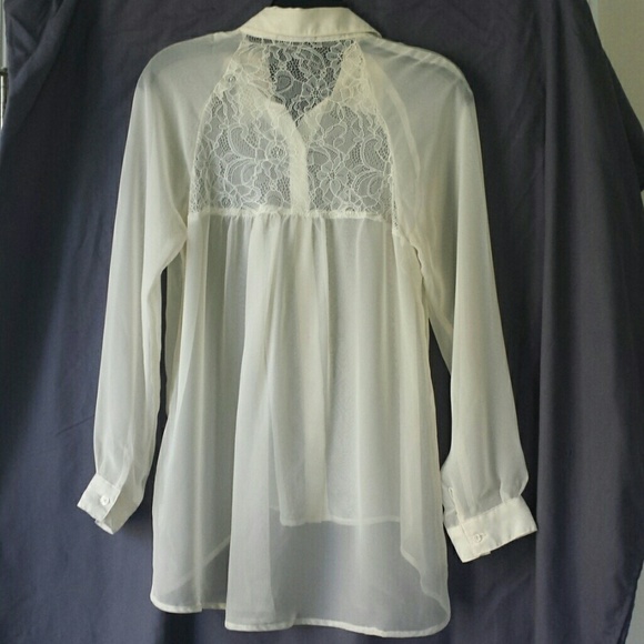 Sheer button down, lace detailing - Picture 4 of 4
