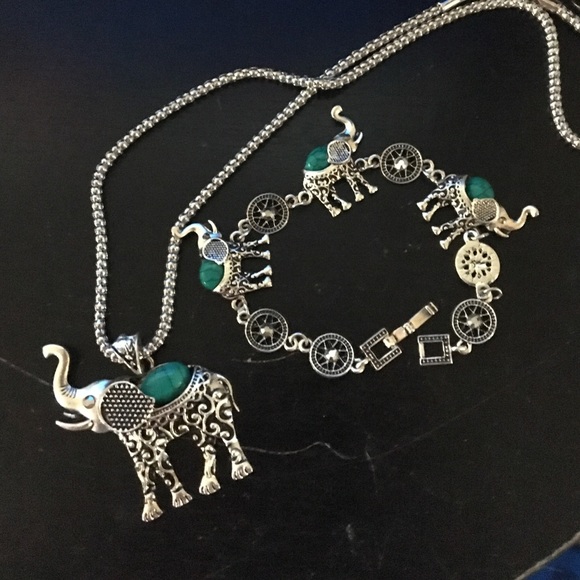 Elephant necklace, bracelet and earring  set