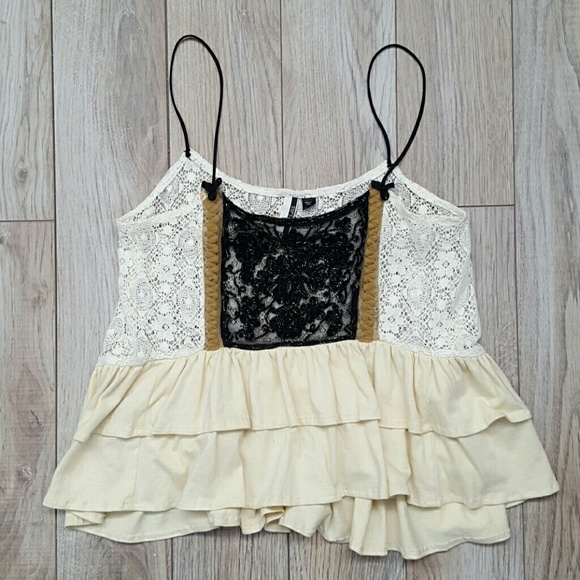 TOPSHOP cropped beaded tiered lace tank 2