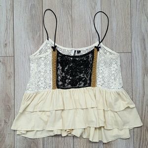 TOPSHOP cropped beaded tiered lace tank 2